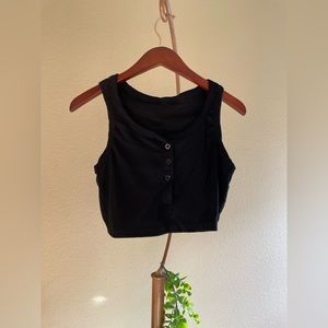Black crop button up tank top.
